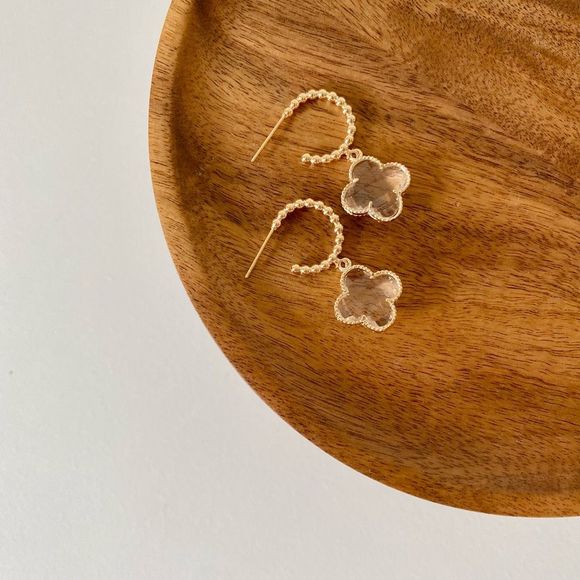 18K Gold Plated Mia Clover Drop Beaded Hoop Earrings - Picture 2 of 4